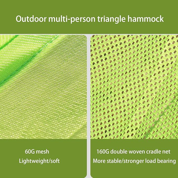 Triangle Hammock 10FT, Heavy Duty 300LBS-1000LBS Capacity for 1-3 Person, Portable Camping Hammock with Storage Bags, Multi-Person Hammock for Outdoor, Backpacking, Travel (Green-2.8m-150kg)