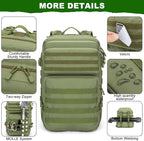 Tactical Backpack 45L Army Military Rucksack, Water Resistant MOLLE Pack, Large 3 Day Bug Out Bag for Men & Women, Durable Outdoor Gear for Hiking, Camping, Hunting, Travel(ArmyGreen)