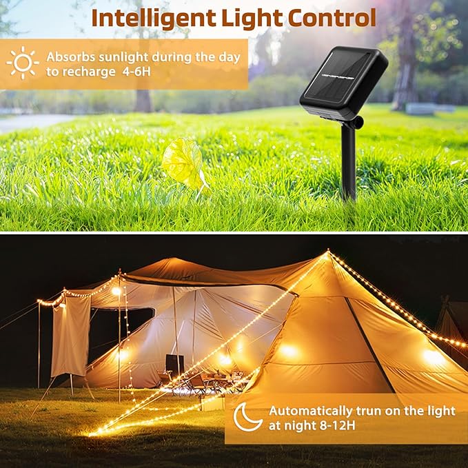 Solar String Lights Outdoor Waterproof, 2x56Ft 300LED 8 Modes Solar Powered Copper Fairy String Deck Twinkle Lights for Outside Christmas Party Yard Camping Holiday Decor 2Pack(Warm White)