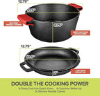 Modern Innovations 3-in-1 Dutch Oven & Skillet Combo, Preseasoned Cast Iron Cookware Set, 5QT Dutch Oven, 1.6QT Skillet with Lid, Versatile Pots and Pans for Camping & Home Cooking