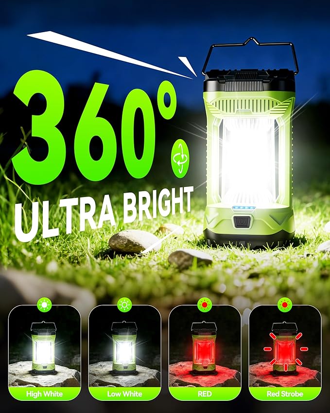 AlpsWolf Camping Lantern Rechargeable, 4000mAh LED Lantern for Power Outages Super Bright Portable Camping Light Emergency Lantern Camping Lamp Green, 1 Pack