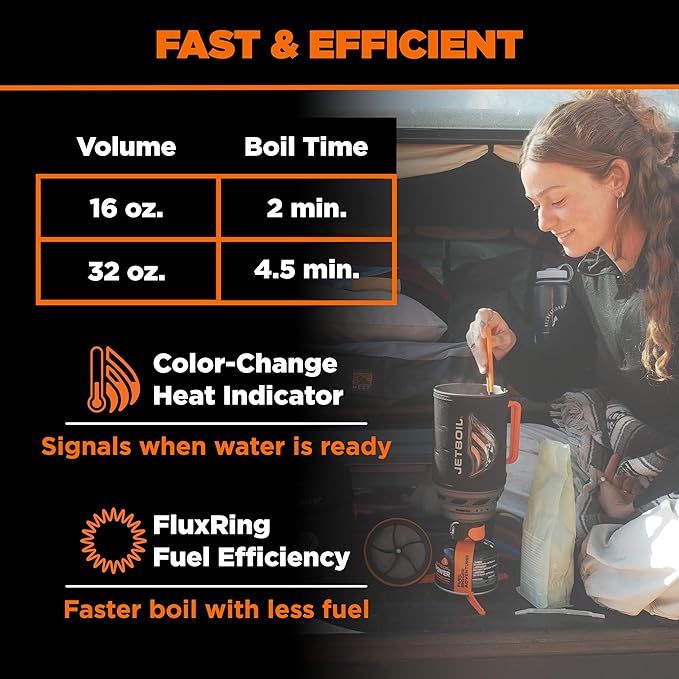 Jetboil Flash Portable Fast Boil Stove for Camping and Backpacking with 1-Step Auto Ignition, Propane/Isobutane Burner with Cooking Cup