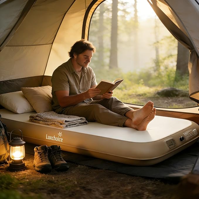 Camping Air Mattress Sleep Cloud Twin with Built in Pump No Air Leak 2 Mins Upgraded Inflatable Mattress Adjustable Firmness 8'' Blow up Mattress Support 1100LBS Portable Home Guests Camping Travel