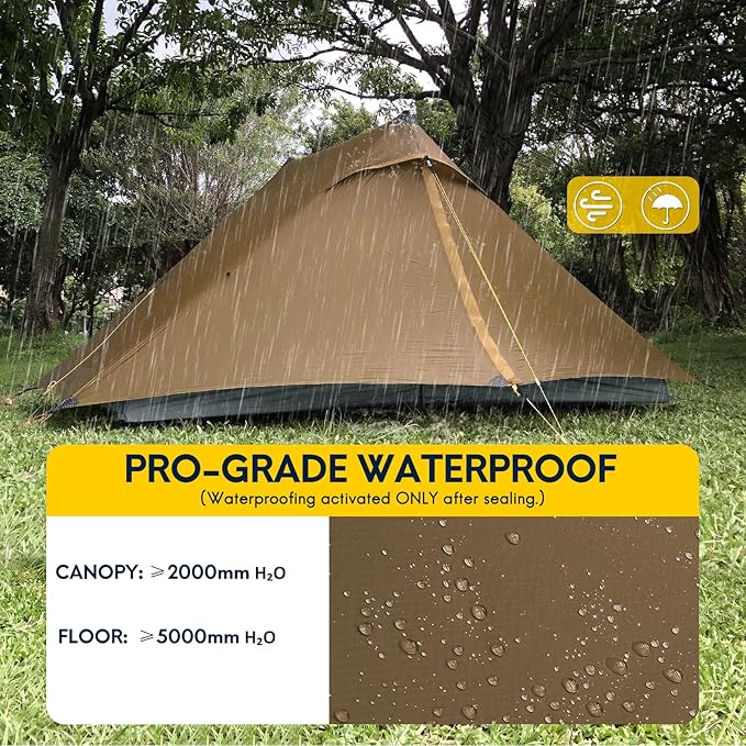 LANSHAN Ultralight Tent 3-Season Backpacking Tent for 1-Person or 2-Person Camping, Trekking, Kayaking, Climbing, Hiking