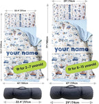 Personalized Toddler Nap Mat for Preschool, Custom Name Kids Sleeping Bag for Daycare, Kindergarten Roll Up Sleeping Mat with Removable Pillow and Soft Blanket, Fun Themes for Boys & Girls
