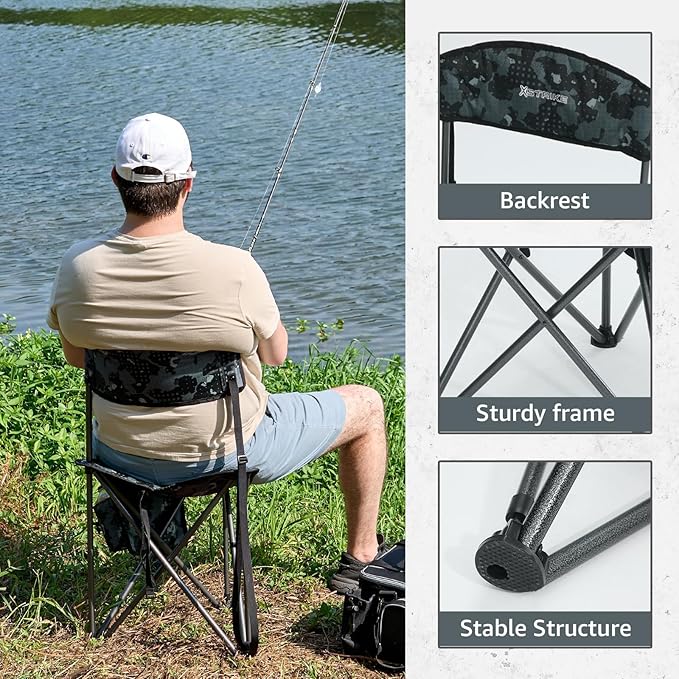X Strike Portable Fishing Chairs Outdoor Folding Stool for Adults Portable Camping Chair for Ice Fishing,Hunting,Lawn,Patio,Garden,300LBS.
