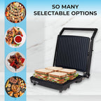 Courant Panini Press Gourmet Sandwich Maker, Super Slim Design with Foldable Handle, 4 Servings Grill with Non-Stick Plates, Opens 180° for Table Grill, Stainless Steel 1400 Watts