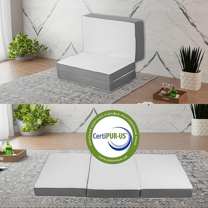 Treaton, 4-Inch Tri-Folding Gel Memory Foam Portable Floor Mattress | Breathable Mesh, Ultra Soft, Cot Pad, Removable and Washable Cover, Comfortable Support, Therapeutic Qualities, 31-Inch, White