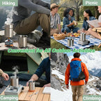 Foldable Camping Cups Mugs Camping Pot Cookware 304-Food-Grade Outdoor Camp Cooking Set with Vented lid,Stainless Steel Backpacking Cookware for Hunting
