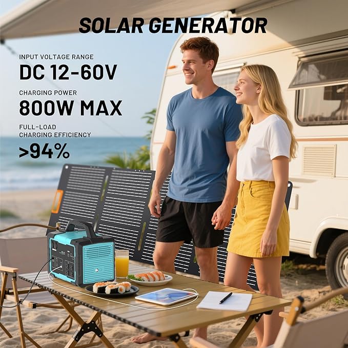 Solar Generator 1800W IB-1800 Portable Power Station with 200W Solar Panel Included, 1024Wh LiFePO4 Battery with 120V AC Outlet for RV Camping Outdoor Home Emergency Backup, Fast Charging