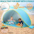2-IN-1 Baby Beach Tent with 2 Pool for 2 kids,74.8*41.7*35.4 inch UV Protection Sun Shelter Pop Up Play Canopy, Easy setup portable tent for Beach,Camping,Picnic,Poolside,Indoor