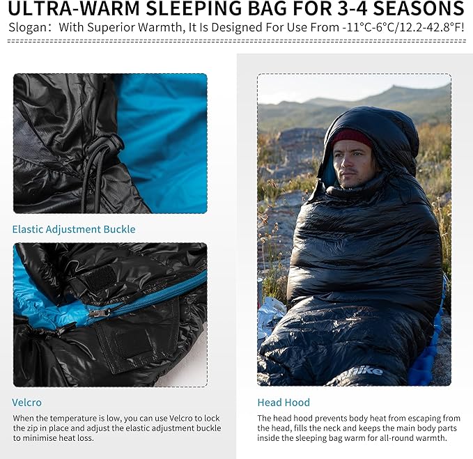 Naturehike Ultralight Down Sleeping Bag, 650FP Backpacking Sleeping Bag for Adults, 42℉ Waterproof Sleeping Bags for Camping, Hiking, Traveling with Compression Sack