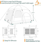 KTT Extra Large Tent 10-12-14 Person(Style-B),Family Cabin Tents,2 Rooms,3 Doors and 3 Windows with Mesh,Straight Wall,Waterproof,Double Layer,Big Tent for Outdoor,Picnic,Camping,Family Gathering