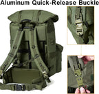 Military ALICE Pack Large Size with 2pcs Support Shelf – Tactical Rucksack with Expandable Straps, Aluminum Quick-Release Buckles, and Enhanced Waist Support – US Logo, Army Green