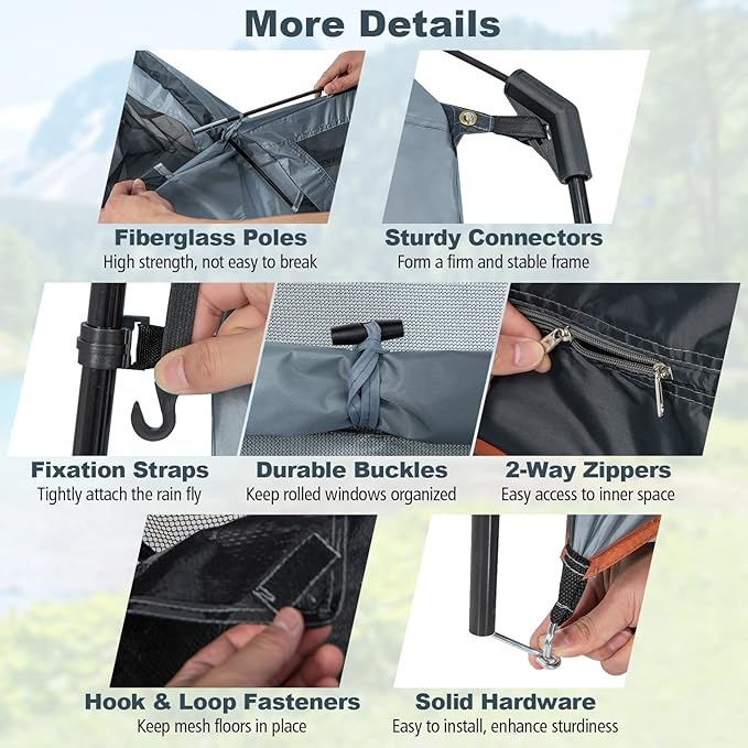 Tangkula Double Room Shower Tent, Oversize Space Privacy Tent with Floor, Removable Rain Fly, Inside Pocket, Clothesline, Top Hook, Portable Outdoor Changing Tent for Dressing, Camping, Toilet
