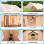 Inflatable Camping Tent with Pump & Awning, 14 Person Air Tents for Camping Adult, Large Waterproof Oxford Family Glamping Tent, Quick Setup Big Tent for Outdoor Camping