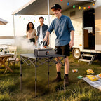 Anbte Camping Table Foldable, 2 Height Max 27.5" Aluminum Roll up Camping Table with Carry Bag & Heat-Resistant Tabletop, Lightweight, for Indoor Outdoor RV BBQ Picnic Patio Beach, 26" x 23", Black