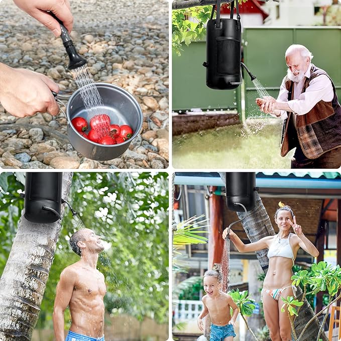 5 Gal/3 Gal Solar Shower Bag, Solar Heating Camping Shower Bag, On-Off Switchable Shower Head, Portable Shower with Thick Tarpaulin for Camping, Surfing, Outdoor Traveling, No Tear & Leak