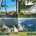 Camping Tarp with Poles & Retainer, 15x12.5FT Waterproof Canopy, 210D Oxford UPF100+ UV Sunshade Shelter, Portable Car Awning for Camping, Picnic, Hammock, Backpacking, Outdoor & Beach (Green)