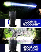 Rechargeable Headlamp, 100,000LM Bright HeadLamp, 40H Runtime Weatherproof LED Headlight, 90° Adjustable Zoom Headlights for Forehead, Hiking Camping Headlamps for Adults