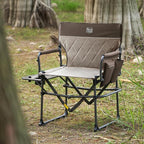 Timber Ridge Aluminum Camping Directors Chair with Side Table Pocket, Portable Folding Heavy Duty Lawn Chair for Fishing Trip Picnic Concert Outdoor 400lbs, Tan