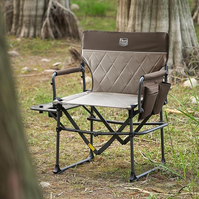 Timber Ridge Aluminum Camping Directors Chair with Side Table Pocket, Portable Folding Heavy Duty Lawn Chair for Fishing Trip Picnic Concert Outdoor 400lbs, Tan