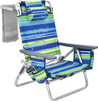 Giantex Folding Beach Chair, Patio Sling Chairs with 5 Adjustable Position, Head Pillow, Storage Bag, Towel Bar, Cup Holders, Backpack Chairs for Sunbathing, Camping Chair