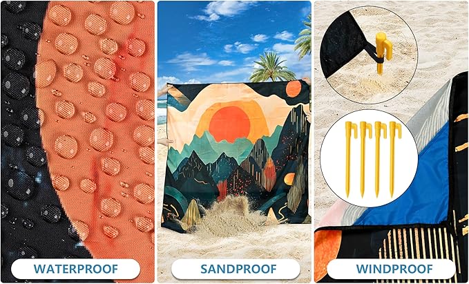 Beach Blanket Waterproof Sandproof Beach Mat 79" X 83"/10'x9'for 2-8 Adults Quick Drying Outdoor Picnic Mat Beach Accessories for Travel, Camping, Hiking