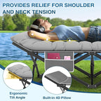 ZENPETIO Camping Cots for Adults, Portable Folding Sleeping Cot with Carry Bag, 1200D Double Layer Oxford Ultra Soft Cot Bed with Mattress, Tent Cot for Travel Office Hospital, Support 500lbs, Gray