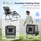 MAISON ARTS Oversized XXL Padded Zero Gravity Chair, 30" Wide Seat Foldable Patio Recliner, Anti Gravity Outdoor Lawn Chair with Cup Holder & Pillow, Supports 400lbs, Grey
