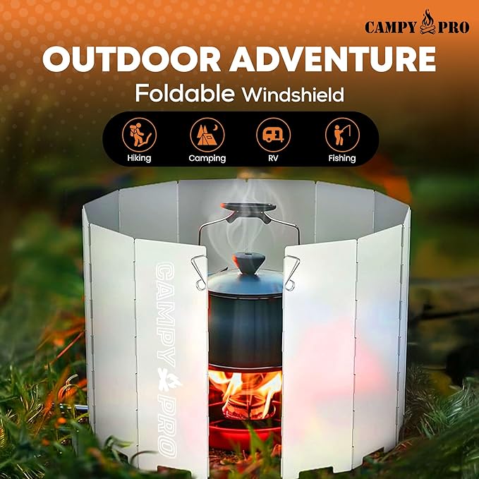 Portable Stove Windscreen – Lightweight 12-Plate Aluminum Windshield for Butane & Propane Camping Stoves, Backpacking Gear, Hiking & Picnic Cooking Essentials with Storage Box