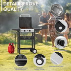 ROVSUN 2 Burner Portable Propane Griddle with Electronic Ignition, 20000 BTU Rolling Flat Top Gas Grill with Enameled Tray & Lid, Side Shelves & Regulator for Outdoor Cooking Camping BBQ Tailgating