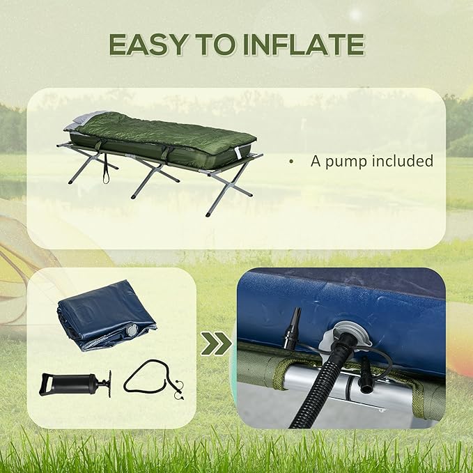 Camping Cot, Outdoor Folding Bed Set with Mattress, Sleeping Bag, Pillow, and Carry Bag, Comfortable and Portable, for Travel Camp Beach