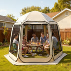VEVOR 10 x 9.2 ft Pop-Up Screen House Tent, 4–8 Person Portable Screen Gazebo w/Carry Bag, Netting Sides & Ground Stakes, Quick Setup, Screened in Canopy for Garden, Patio & Backyard, Outdoor, Beige