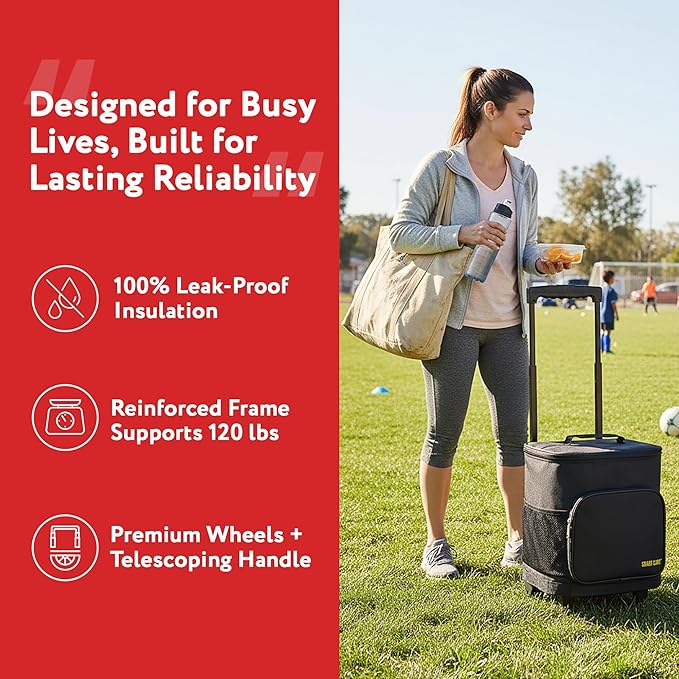 Ultra Compact Cooler Smart Cart with Wheels - Collapsible Insulated Cooler Bag - Foldable Travel Cooler 36 Cans - Leak Proof Trolley - Black