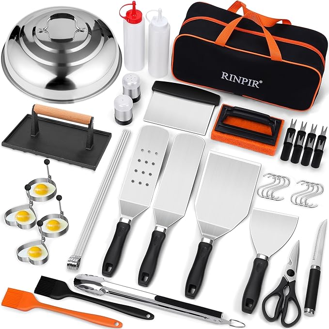 42pcs Griddle Accessories Kit for Blackstone, Flat Top Grill Spatula Set with Enlarged Spatulas, Melting Dome and Burger Press, Professional Hibachi Tools Gifts for Outdoor BBQ Teppanyaki