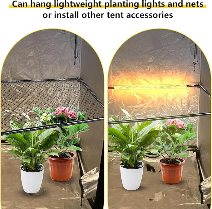 Heavy-Duty Grow Tent Mounting Bars, Durable Side Support Pole with Non-Slip Hook and Loop Straps for Indoor Grow Tents to Prevent Wall Suction (3 * 3’)