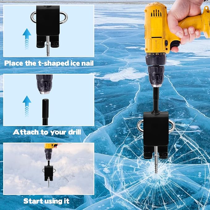 2 PCS Universal Ice Anchor Tools, Heavy Duty Ice Fishing Anchor Power Drill Adapter, Ice House Anchors for Ice Insert Sewing, Durable Metal Winter Ice Fishing Accessories for Ice Shanty Tent Setup