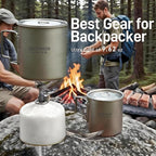 Titanium Mug Camping Pot Titanium Cup 420ml & 750ml Titanium Pot with Lid, Spork, Bag Lightweight Titanium Camping Pot for Backpacking Hiking Picnic and Traveling