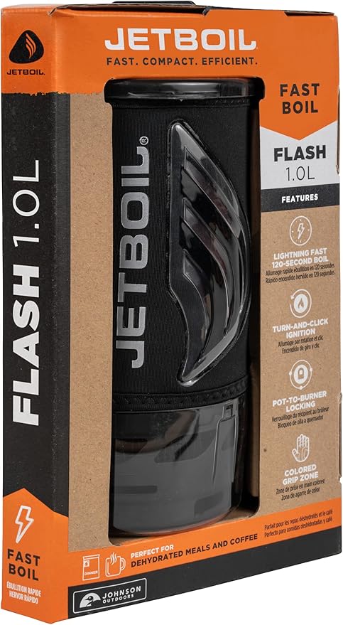 Jetboil Flash Portable Fast Boil Stove for Camping and Backpacking with 1-Step Auto Ignition, Propane/Isobutane Burner with Cooking Cup