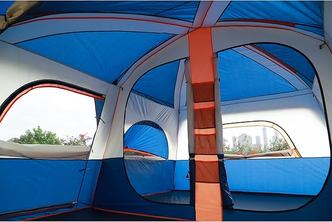 KTT Extra Large Tent 10-12-14 Person(A),Family Cabin Tents,2 Rooms,3 Doors and 3 Windows with Mesh,Straight Wall,Waterproof,Double Layer,Big Tent for Outdoor,Picnic,Camping,Family Gathering
