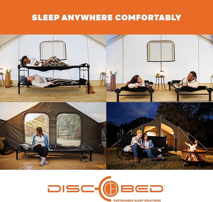 Disc-O-Bed Large Outdoor Modular 1 Person Single Camping Cot Portable Bed for Adults, Sleep Solution for Tents, Tan