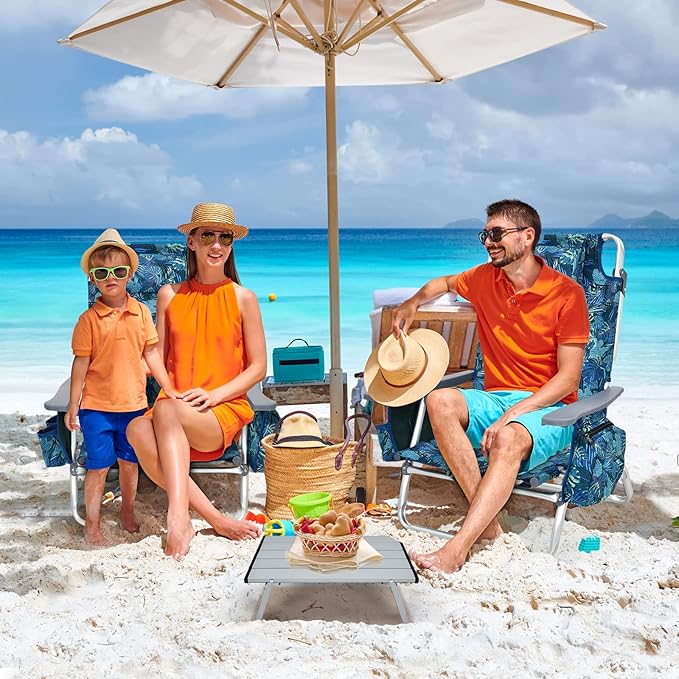 Tangkula 2 Pack with Table Beach Chairs, 5-Position Adjustable, Lightweight Folding, Navy