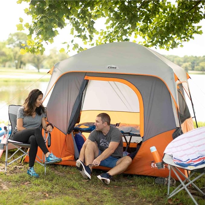 CORE Tent for Family Camping | 4 Person & 6 Person Portable Camp Tent with Carry Bag for Outdoor Car Camping | Included Gear Loft Organizer for Camp Accessories