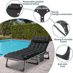 NAIZEA Folding Camping Cot W/Mat for Adults, Adjustable Lounge Chair Outdoor, Heavy Duty Sleeping Cot Bed, Travel Camp Cots for Pool, Beach, Patio Sunbathing
