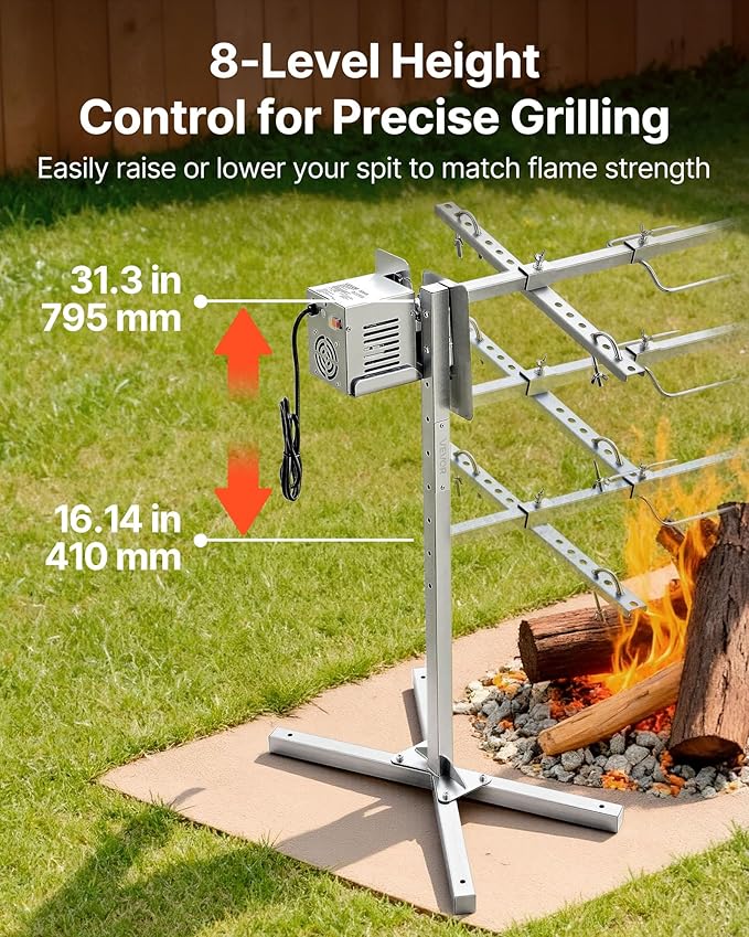 VEVOR Rotisserie Grill, 56in Electric Rotisserie Grill Kit 8 Level Height, BBQ Grills Rotisseries Kit with 132 lbs Load Capacity, Asador de Puerco, Stainless Steel Automatic Grilling Kits for Parties