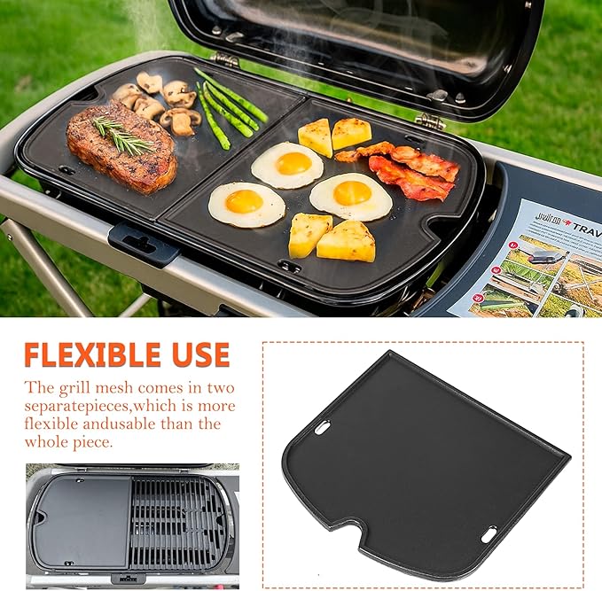 7034 Cast Iron Cooking Griddle Plate for Weber Traveler Portable Gas Grill Accessories, Griddle Replacement Parts for Weber Traveler 9010001 Outdoor BBQ Grill Replacement Part, 13.57 x 12.42 Inches
