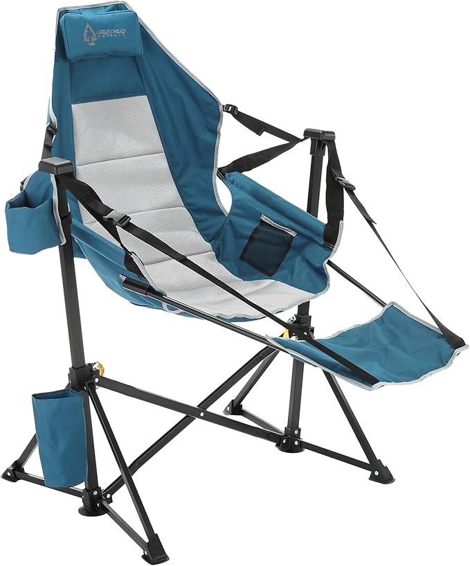 Arrowhead Outdoor Folding Hammock Camp Chair with Detachable Footrest, Stabilized Feet, Padded Headrest and Seat, Large Cup Holders, 300 LBS Weight Capacity, for Camping, Beach, Tailgating