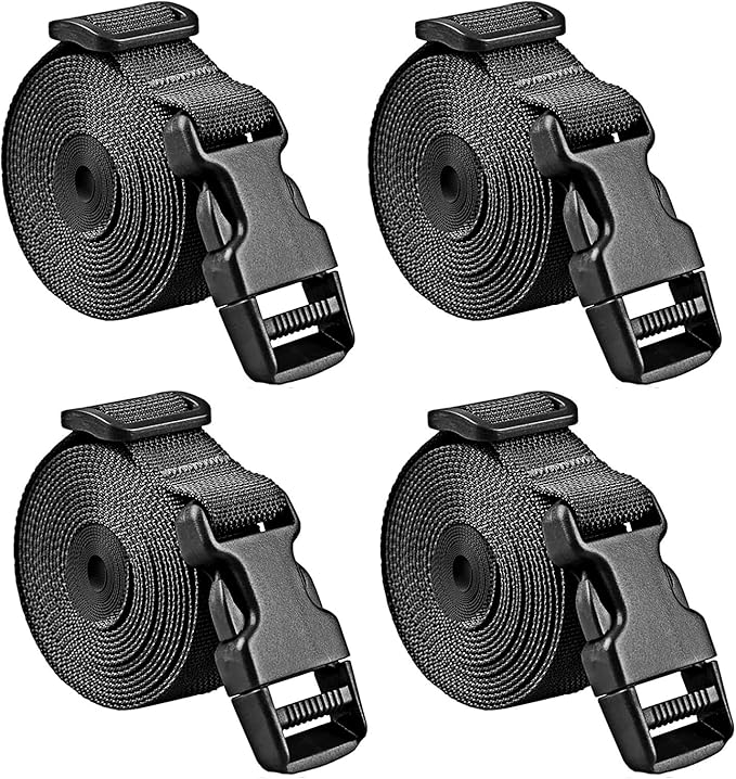 Premium Utility Straps with Quick Release Buckle Adjustable Short Nylon Lashing Straps for Backpack Tactical Lashings Camping Gear Sleeping Bag Mattress and More(Black 4Pcs/6.5ft)