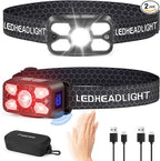 Rechargeable Headlamp 2 Pack, 2500 Lumen Bright 5 LED Headlight, 7 Modes Adjustable Motion Sensor, USB-C Waterproof Head Flashlight, Outdoor Hiking Camping Fishing (5 Led Headlamp)